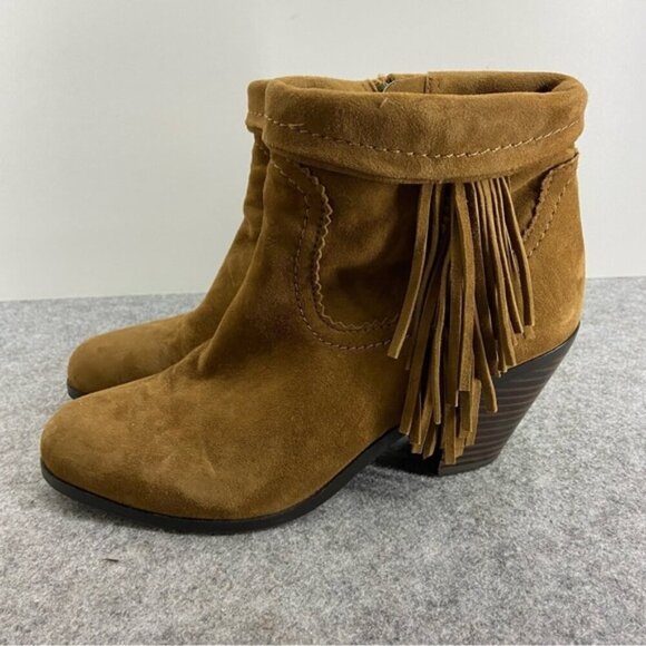 Sam Edelman Brown Suede Fringe-Trimmed Ankle Boot Bootie Women’s Size 7M - Picture 1 of 15